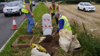 Bodham Milestone found and reinstated, Bodham, North Norfolk, UK