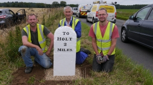 Bodham Milestone found and reinstated, Bodham, North Norfolk, UK