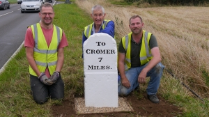 Bodham Milestone found and reinstated, Bodham, North Norfolk, UK