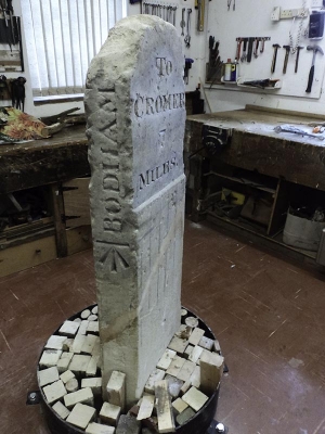 Bodham Milestone found and reinstated, Bodham, North Norfolk, UK