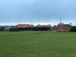 Bodham Playing Field view towards road, Bodham, North Norfolk, UK